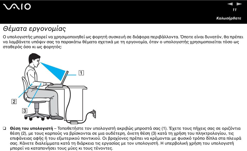 Τοποθετήστε τον υπολογιστή ακριβώς µπροστά σας (1).