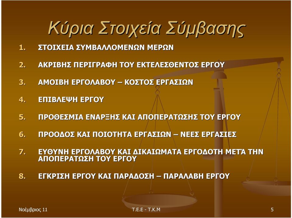 ΠΡΟΘΕΣΜΙΑ ΕΝΑΡΞΗΣ ΚΑΙ ΑΠΟΠΕΡΑΤΩΣΗΣ ΤΟΥ ΕΡΓΟΥ 6. ΠΡΟΟ ΟΣ ΚΑΙ ΠΟΙΟΤΗΤΑ ΕΡΓΑΣΙΩΝ ΝΕΕΣ ΕΡΓΑΣΙΕΣ 7.