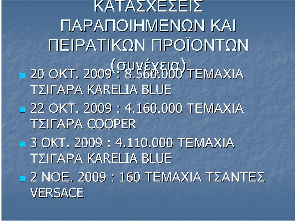 000 ΤΕΜΑΧΙΑ ΤΣΙΓΑΡΑ KARELIA BLUE 22 ΟΚΤ.. 2009 : 4.160.