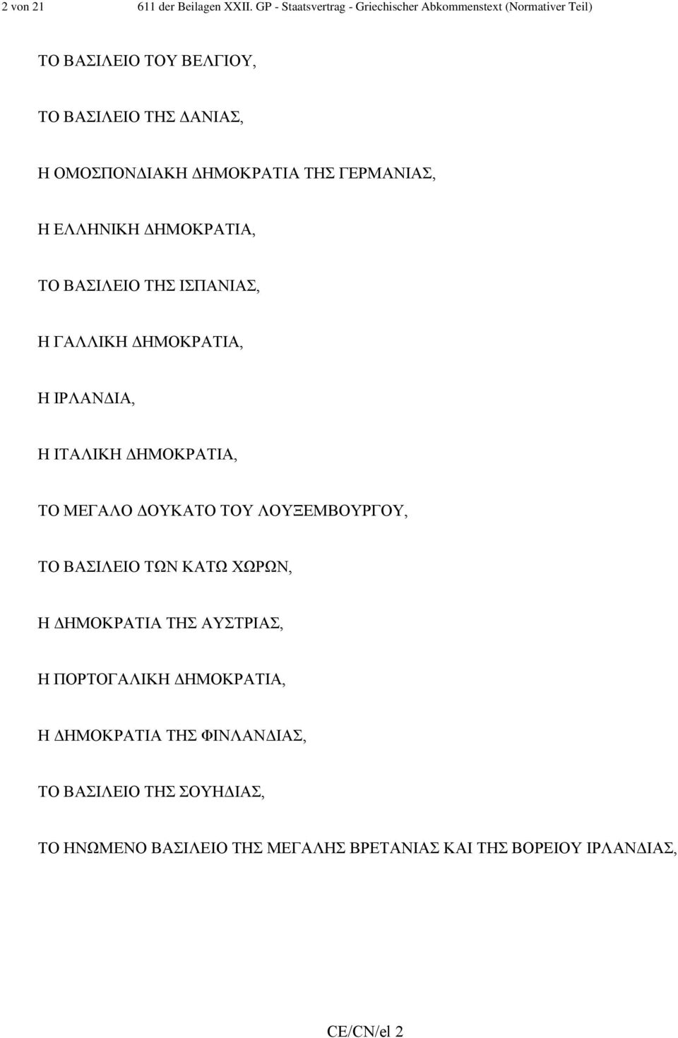 ΗΜΟΚΡΑΤΙΑ ΤΗΣ ΓΕΡΜΑΝΙΑΣ, Η ΕΛΛΗΝΙΚΗ ΗΜΟΚΡΑΤΙΑ, ΤΟ ΒΑΣΙΛΕΙΟ ΤΗΣ ΙΣΠΑΝΙΑΣ, Η ΓΑΛΛΙΚΗ ΗΜΟΚΡΑΤΙΑ, Η ΙΡΛΑΝ ΙΑ, Η ΙΤΑΛΙΚΗ ΗΜΟΚΡΑΤΙΑ, ΤΟ