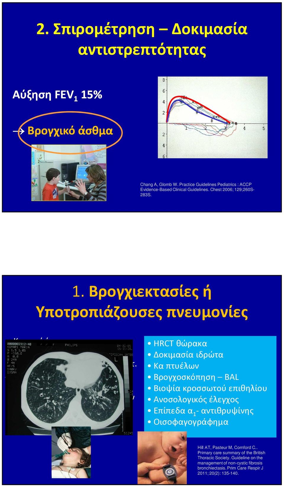 Αναπνευστικού Ανοσοανεπάρκεια Δομικές ανωμαλίες αεραγωγών - πνευμόνων Εισρόφηση ξένου σώματος Γαστρο- οισοφαγικό συρίγγιο HRCT θώρακα Δοκιμασία ιδρώτα Κα πτυέλων Βρογχοσκόπηση ΒΑL Βιοψία