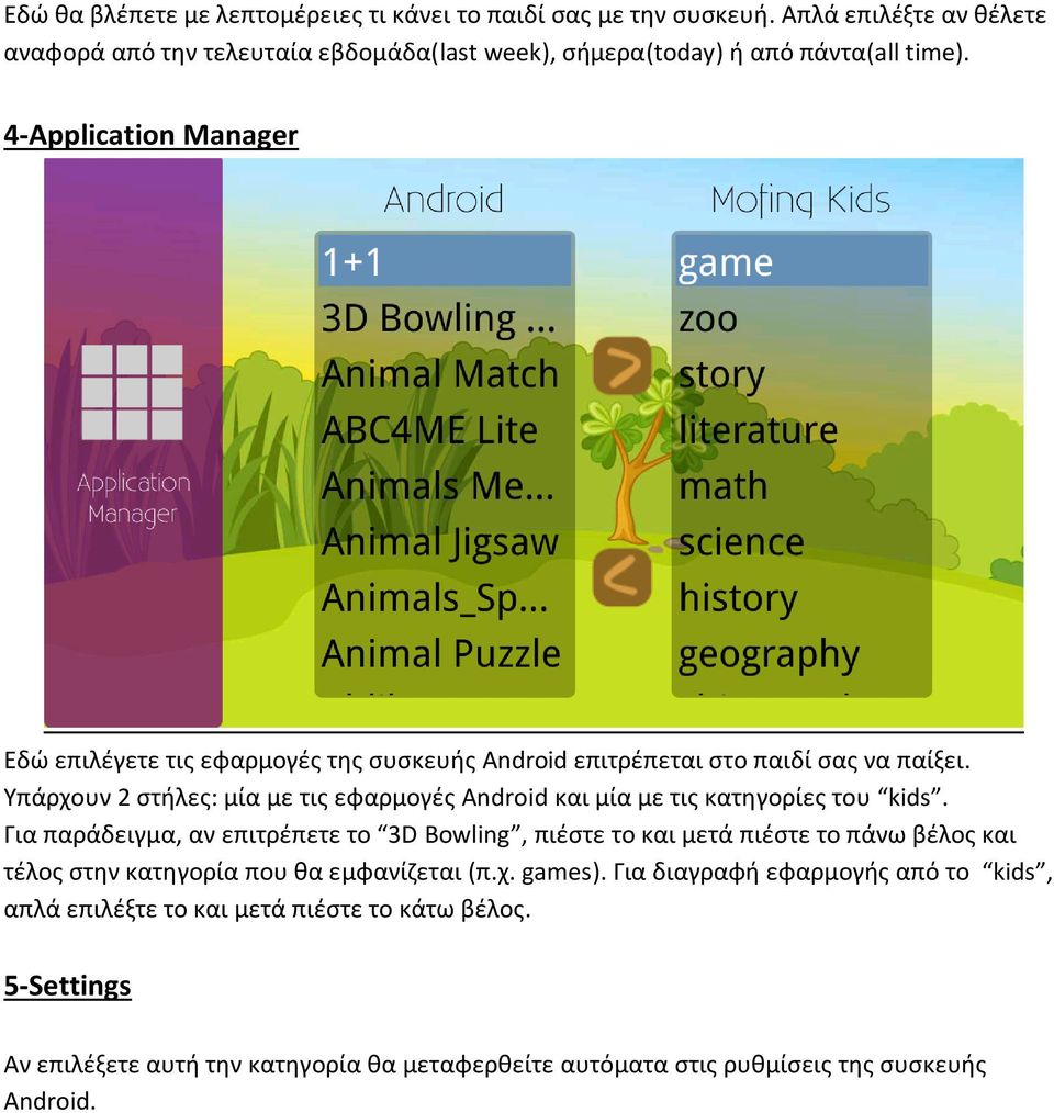 4-Application Manager Εδώ επιλέγετε τις εφαρμογές της συσκευής Android επιτρέπεται στο παιδί σας να παίξει.