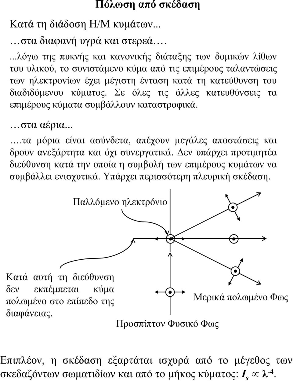 Σε όλες τις άλλες κατευθύνσεις τα επιμέρους κύματα συμβάλλουν καταστροφικά. στα αέρια....τα μόρια είναι ασύνδετα, απέχουν μεγάλες αποστάσεις και δρουν ανεξάρτητα και όχι συνεργατικά.