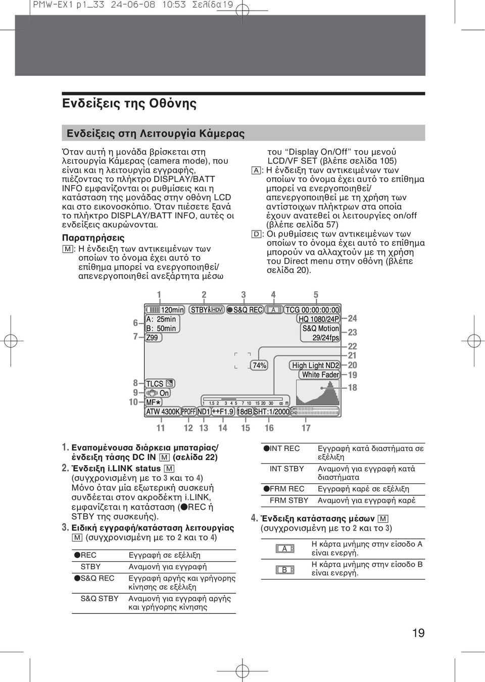 Όταν πιέσετε ξανά το πλήκτρο DISPLAY/BATT INFO, αυτές οι ενδείξεις ακυρώνονται.