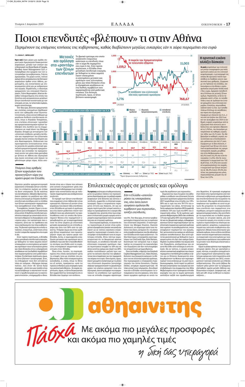 ΜΠΕΛΛΟΥ Πριν από λίγες μέρες μια ομάδα σημαντικών Αμερικανών διαχειριστών κεφαλαίων, μεταξύ των οποίων και η θυγατρική της Royal Bank of Canada, BlueBay Asset Management LLP, ε- πισκέφθηκε στο