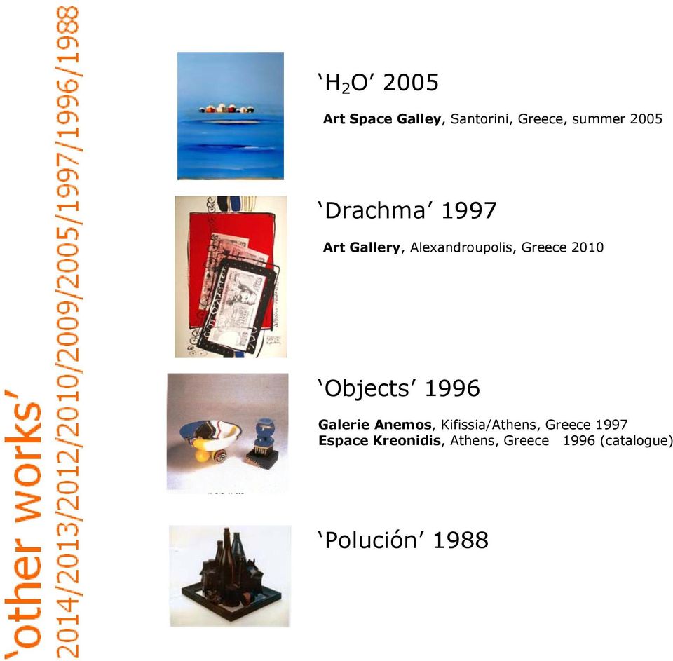 2010 Objects 1996 Galerie Anemos, Kifissia/Athens, Greece