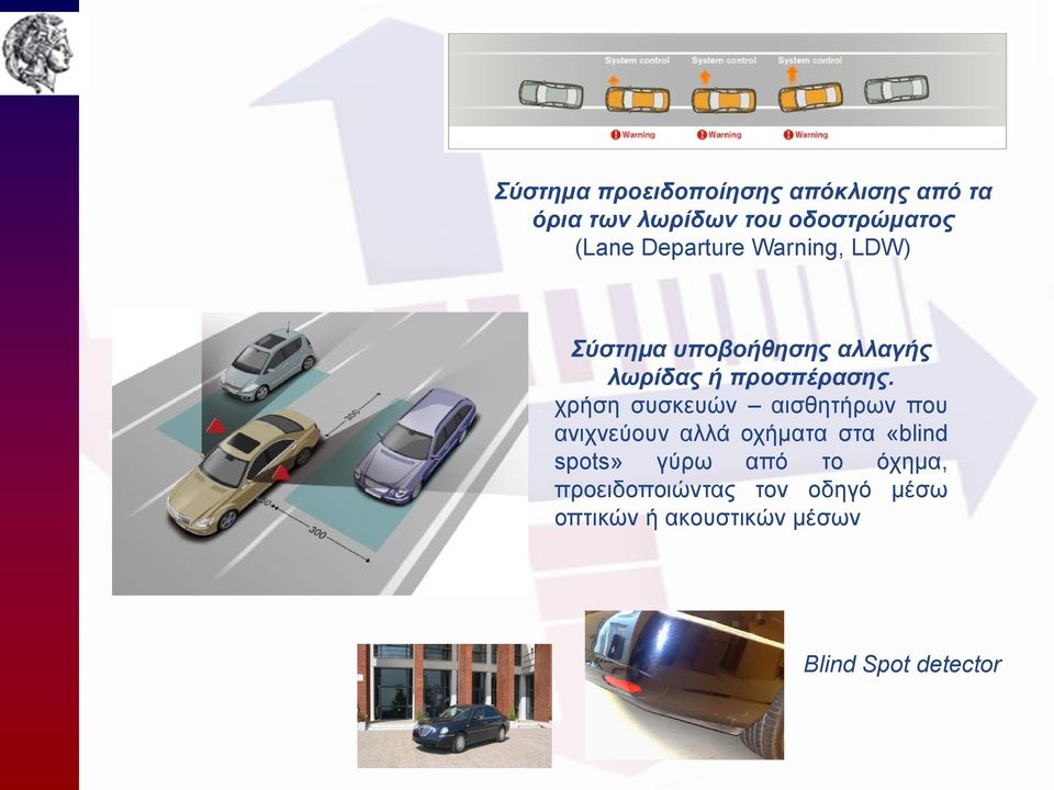 χρήση συσκευών αισθητήρων που ανιχνεύουν αλλά οχήματα στα «blind spots» γύρω από
