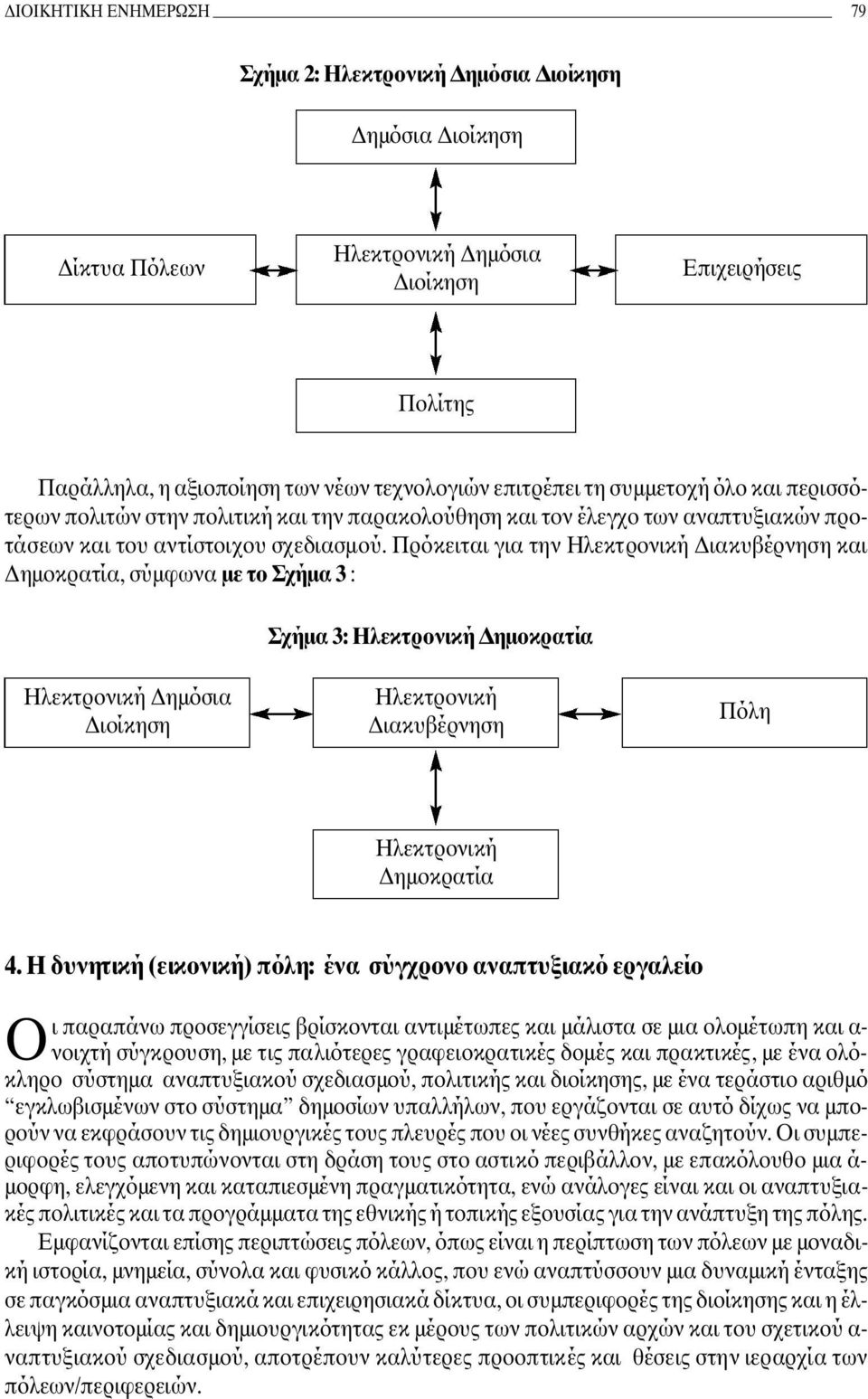 Πρόκειται για την Ηλεκτρονική ιακυβέρνηση και ηµοκρατία, σύµφωνα µε το Σχήµα 3 : Σχήµα 3: Ηλεκτρονική ηµοκρατία Hλεκτρονική ηµόσια ιοίκηση Hλεκτρονική ιακυβέρνηση Πόλη Hλεκτρονική ηµοκρατία 4.