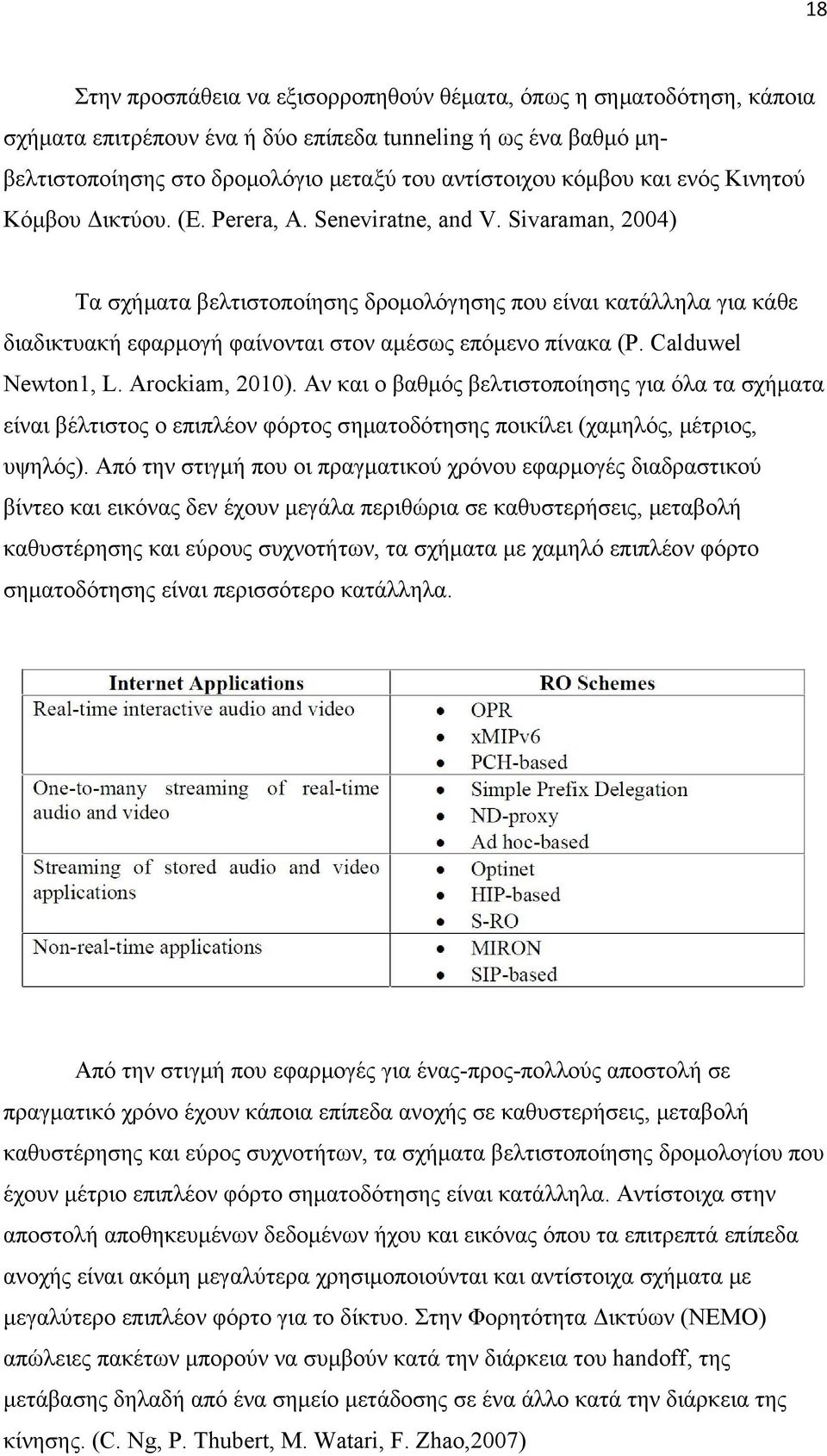 Sivaraman, 2004) Τα σχήματα βελτιστοποίησης δρομολόγησης που είναι κατάλληλα για κάθε διαδικτυακή εφαρμογή φαίνονται στον αμέσως επόμενο πίνακα (P. Calduwel Newton1, L. Arockiam, 2010).