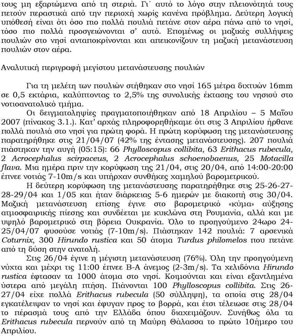 Επομένως οι μαζικές συλλήψεις πουλιών στο νησί ανταποκρίνονται και απεικονίζουν τη μαζική μετανάστευση πουλιών στον αέρα.