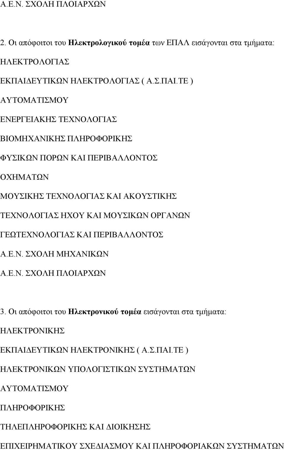 ΤΕ ) ΑΥΤΟΜΑΤΙΣΜΟΥ ΕΝΕΡΓΕΙΑΚΗΣ ΤΕΧΝΟΛΟΓΙΑΣ ΒΙΟΜΗΧΑΝΙΚΗΣ ΠΛΗΡΟΦΟΡΙΚΗΣ ΦΥΣΙΚΩΝ ΠΟΡΩΝ ΚΑΙ ΠΕΡΙΒΑΛΛΟΝΤΟΣ ΟΧΗΜΑΤΩΝ ΜΟΥΣΙΚΗΣ ΤΕΧΝΟΛΟΓΙΑΣ ΚΑΙ ΑΚΟΥΣΤΙΚΗΣ ΤΕΧΝΟΛΟΓΙΑΣ ΗΧΟΥ ΚΑΙ