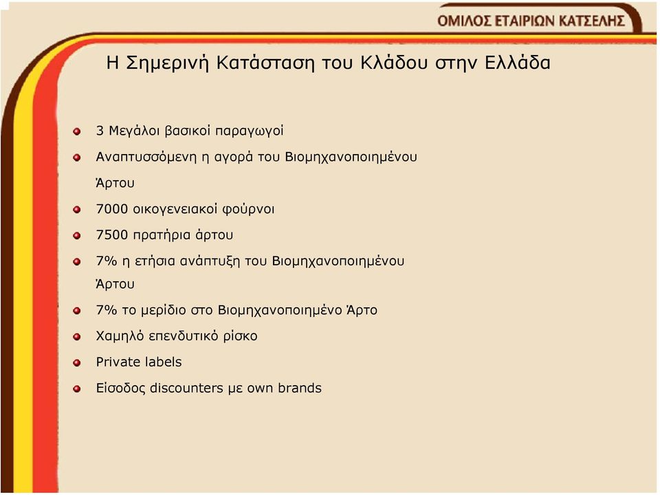 πρατήρια άρτου 7% ηετήσιαανάπτυξητουβιοµηχανοποιηµένου Άρτου 7% το µερίδιο στο