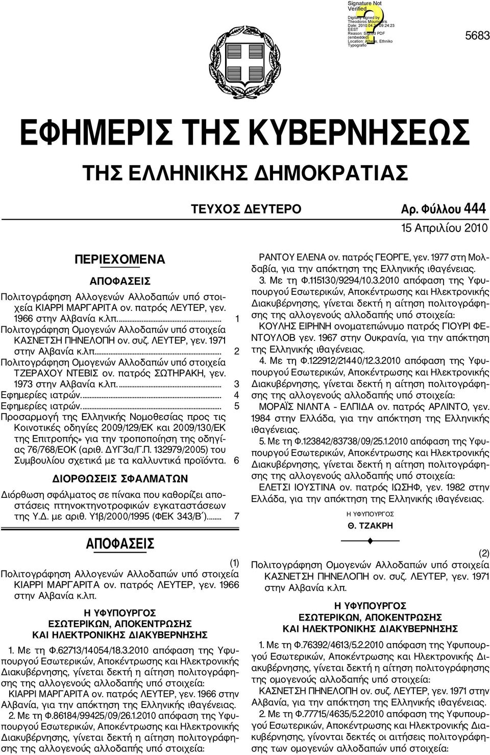 πατρός ΣΩΤΗΡΑΚΗ, γεν. 1973 στην Αλβανία κ.λπ.... 3 Εφημερίες ιατρών.... 4 Εφημερίες ιατρών.