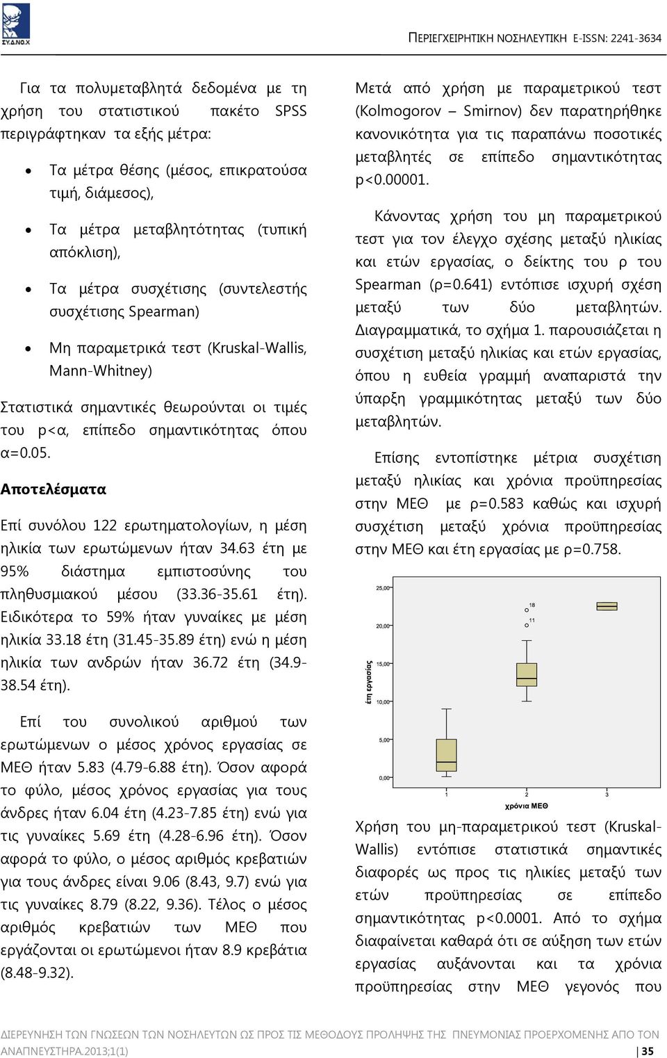 επίπεδο σημαντικότητας όπου α=0.05. Αποτελέσματα Επί συνόλου 122 ερωτηματολογίων, η μέση ηλικία των ερωτώμενων ήταν 34.63 έτη με 95% διάστημα εμπιστοσύνης του πληθυσμιακού μέσου (33.36-35.61 έτη).