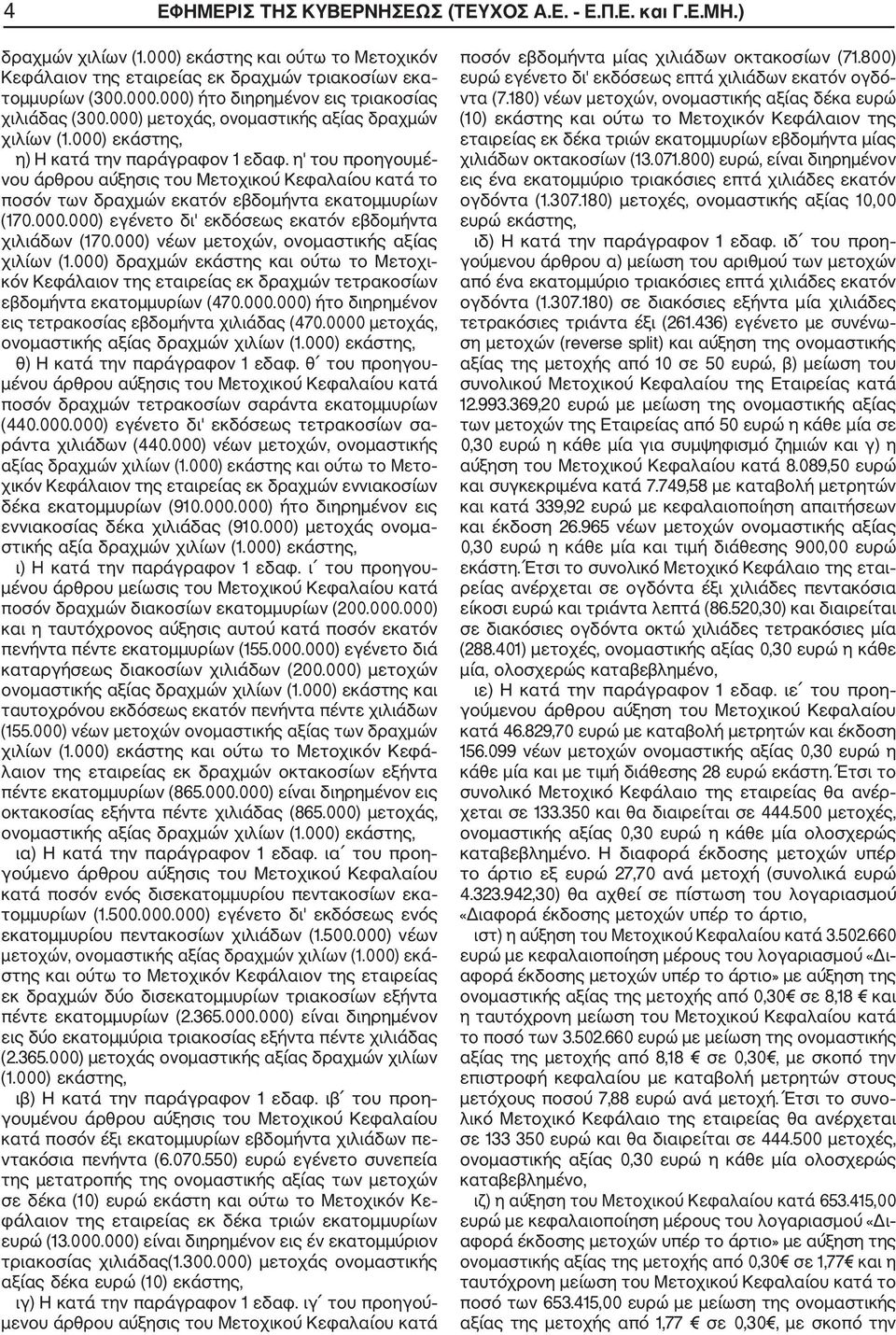 η' του προηγουμέ νου άρθρου αύξησις του Μετοχικού Κεφαλαίου κατά το ποσόν των δραχμών εκατόν εβδομήντα εκατομμυρίων (170.000.000) εγένετο δι' εκδόσεως εκατόν εβδομήντα χιλιάδων (170.