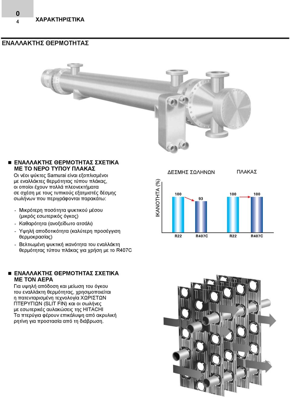 Καθαρότητα (ανοξείδωτο ατσάλι) - Υψηλή αποδοτικότητα (καλύτερη προσέγγιση θερµοκρασίας) - Βελτιωµένη ψυκτική ικανότητα του εναλλάκτη θερµότητας τύπου πλάκας για χρήση µε το R407C ΕΝΑΛΛΑΚΤΗΣ
