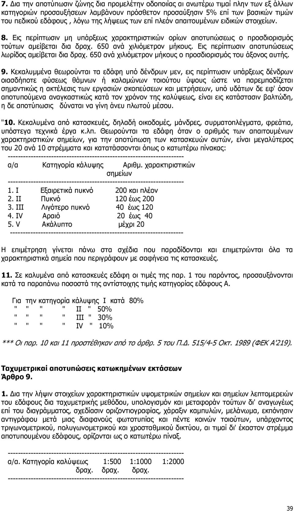 Εις περίπτωσιν αποτυπώσεως λωρίδος αµείβεται δια δραχ. 650 ανά χιλιόµετρον µήκους ο προσδιορισµός του άξονος αυτής. 9.