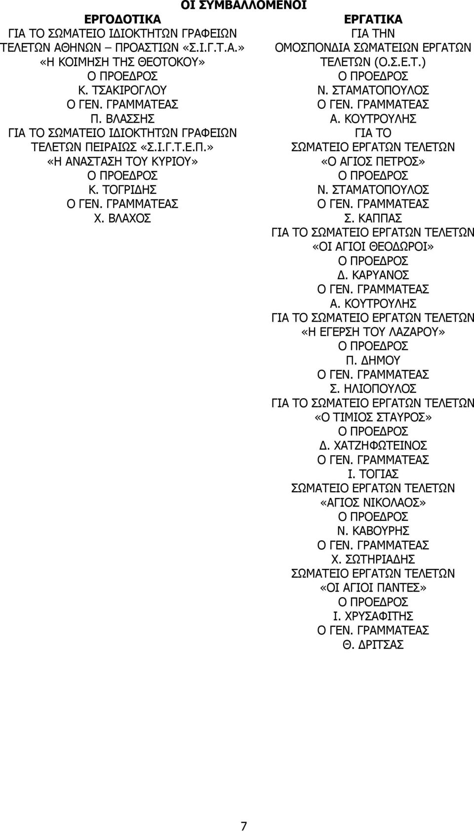 ΤΟΓΡΙ ΗΣ Ν. ΣΤΑΜΑΤΟΠΟΥΛΟΣ Χ. ΒΛΑΧΟΣ Σ. ΚΑΠΠΑΣ ΓΙΑ ΤΟ ΣΩΜΑΤΕΙΟ ΕΡΓΑΤΩΝ ΤΕΛΕΤΩΝ «ΟΙ ΑΓΙΟΙ ΘΕΟ ΩΡΟΙ». ΚΑΡΥΑΝΟΣ Α. ΚΟΥΤΡΟΥΛΗΣ ΓΙΑ ΤΟ ΣΩΜΑΤΕΙΟ ΕΡΓΑΤΩΝ ΤΕΛΕΤΩΝ «Η ΕΓΕΡΣΗ ΤΟΥ ΛΑΖΑΡΟΥ» Π. ΗΜΟΥ Σ.