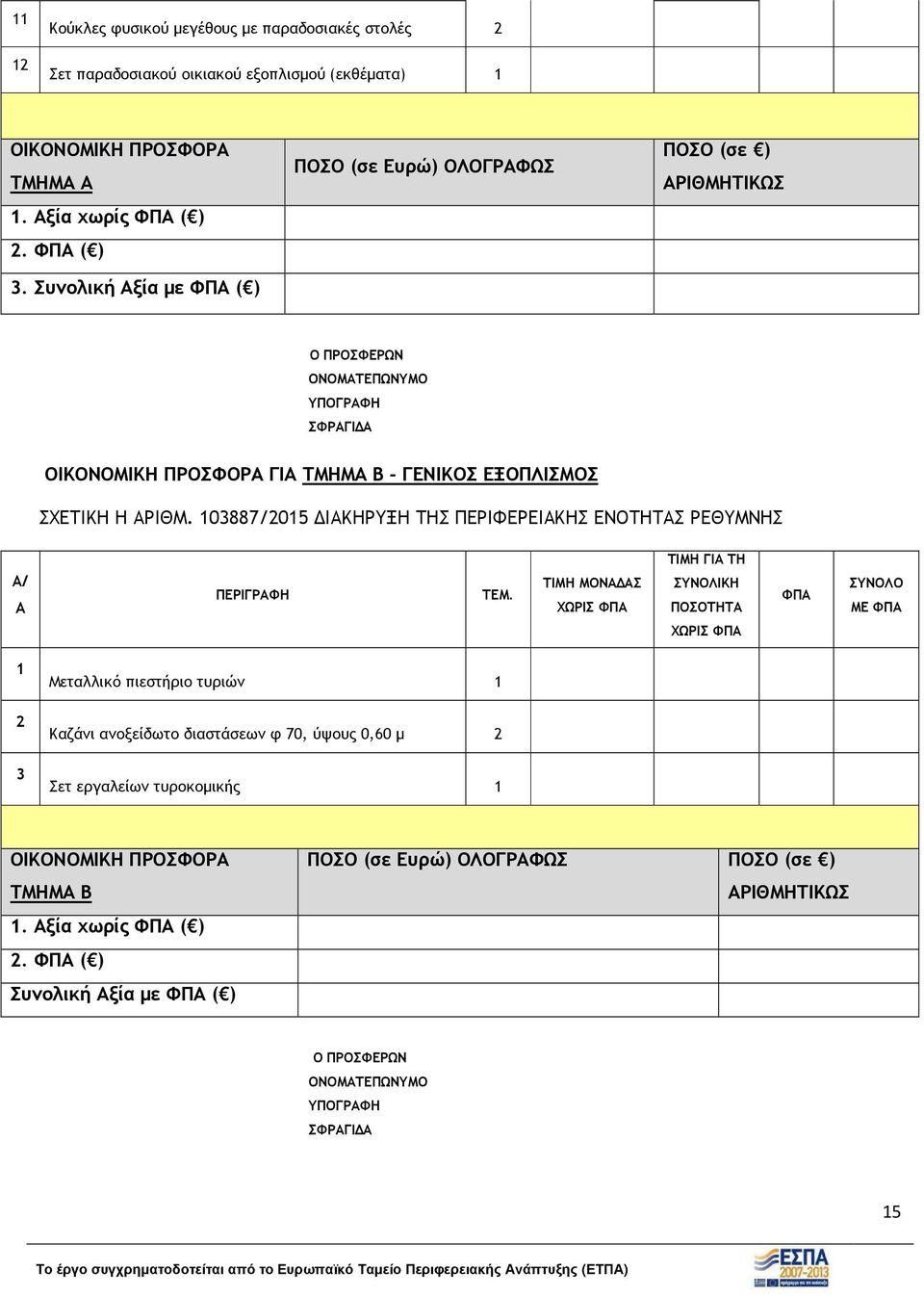 103887/2015 ΙΑΚΗΡΥΞΗ ΤΗΣ ΠΕΡΙΦΕΡΕΙΑΚΗΣ ΕΝΟΤΗΤΑΣ ΡΕΘΥΜΝΗΣ Α/ Α ΠΕΡΙΓΡΑΦΗ ΤΕΜ.