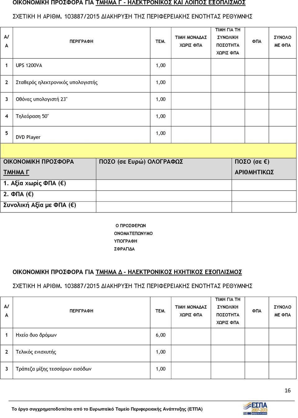Player 1,00 ΟΙΚΟΝΟΜΙΚΗ ΠΡΟΣΦΟΡΑ ΤΜΗΜΑ Γ 1. Αξία χωρίς ΦΠΑ ( ) 2.