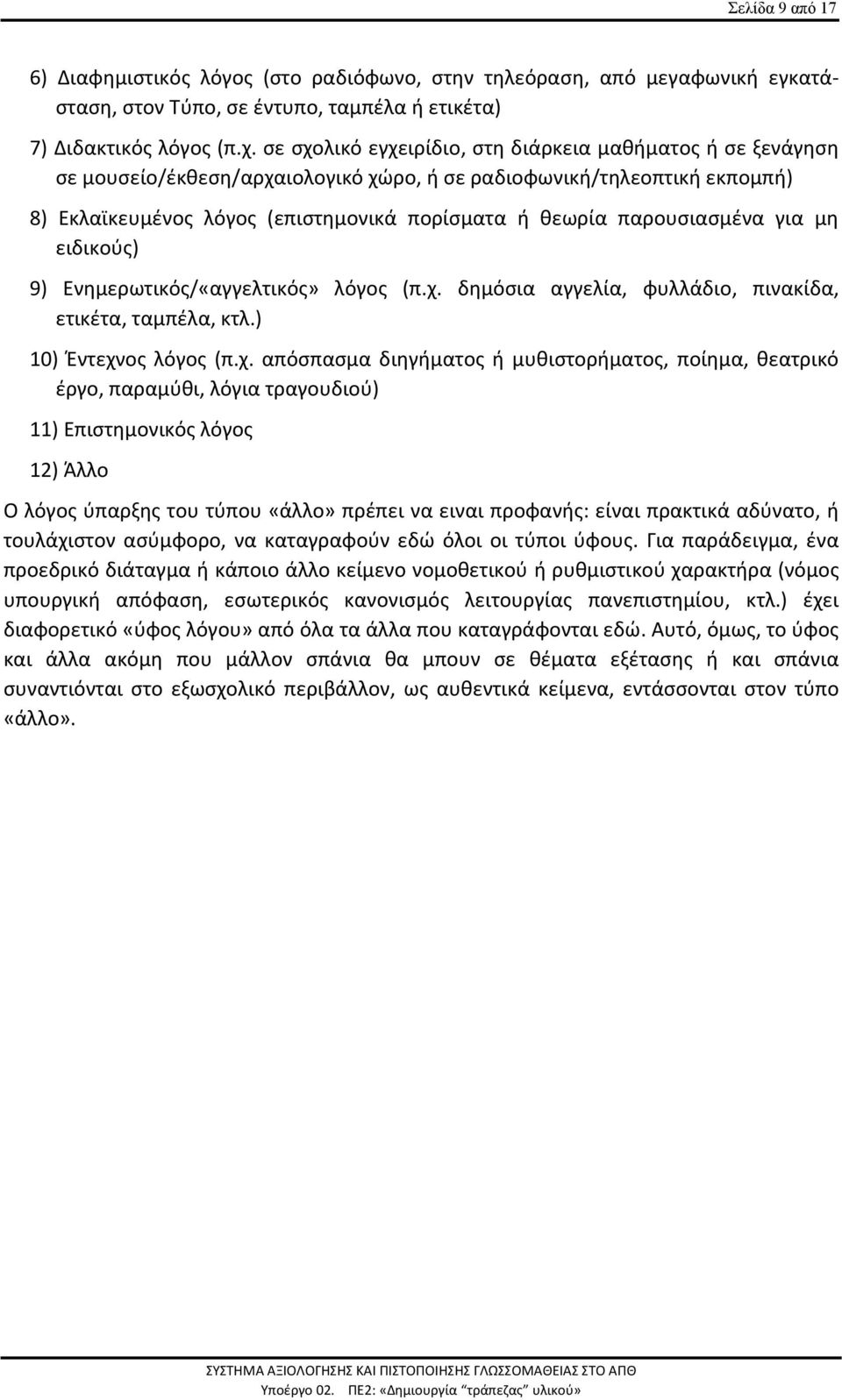 παρουσιασμένα για μη ειδικούς) 9) Ενημερωτικός/«αγγελτικός» λόγος (π.χ.