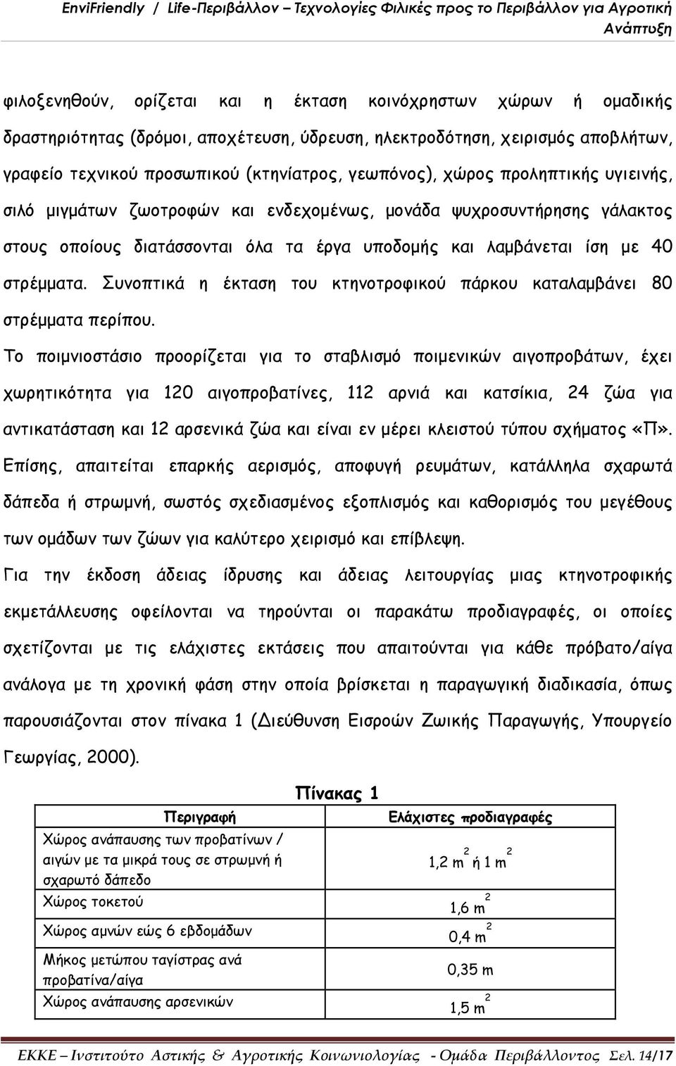 Συνοπτικά η έκταση του κτηνοτροφικού πάρκου καταλαμβάνει 80 στρέμματα περίπου.