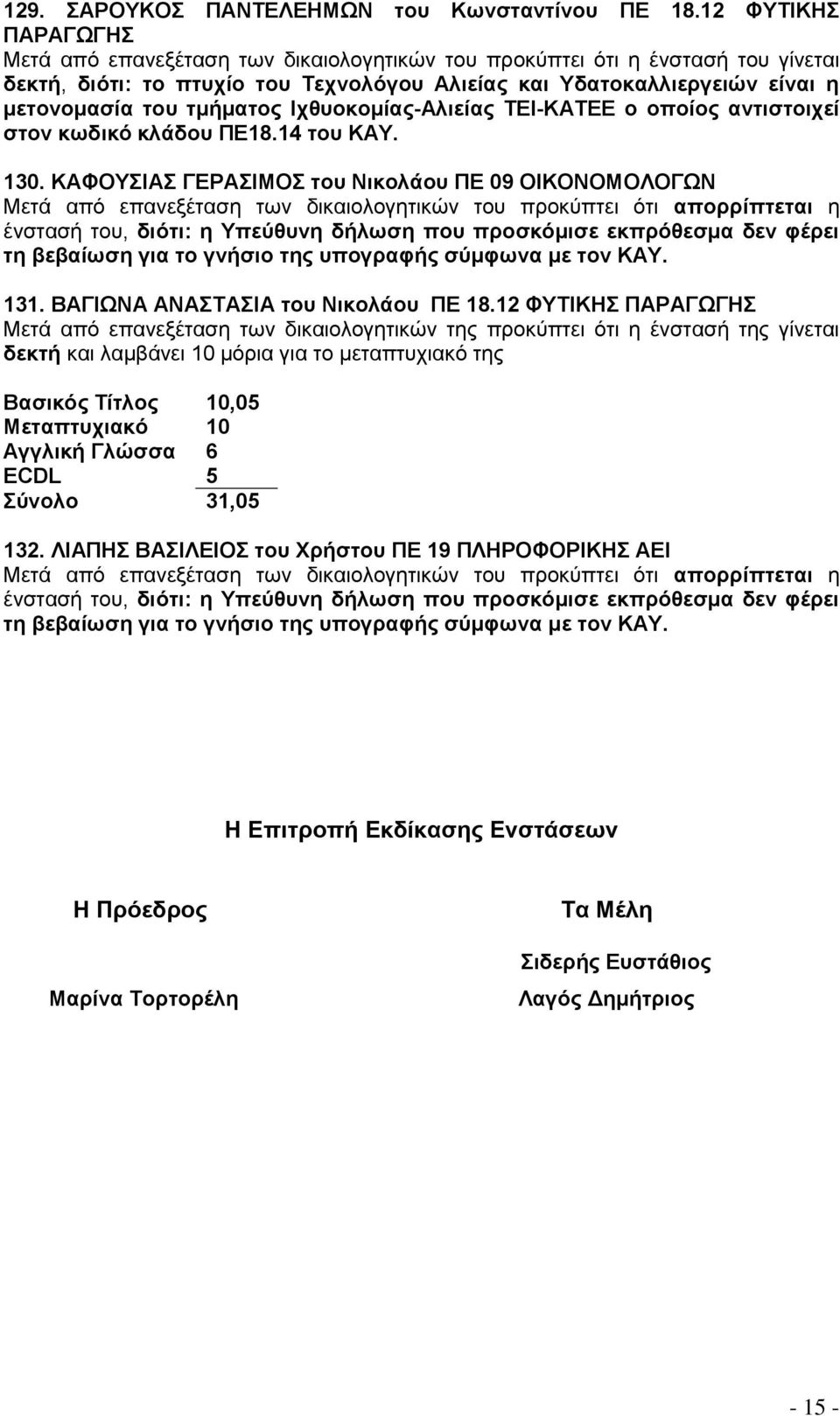 14 ηνπ ΚΑΤ. 130. ΚΑΦΟΤΗΑ ΓΔΡΑΗΜΟ ηνπ ΝηθνιΪνπ ΠΔ 09 ΟΗΚΟΝΟΜΟΛΟΓΧΝ ένζηαζή ηος, δηόηη: ε Τπεύζπλε δάισζε πνπ πξνζθόκηζε εθπξόζεζκα δελ θϋξεη ηε βεβαέσζε γηα ην γλάζην ηεο ππνγξαθάο ζύκθσλα κε ηνλ ΚΑΤ.