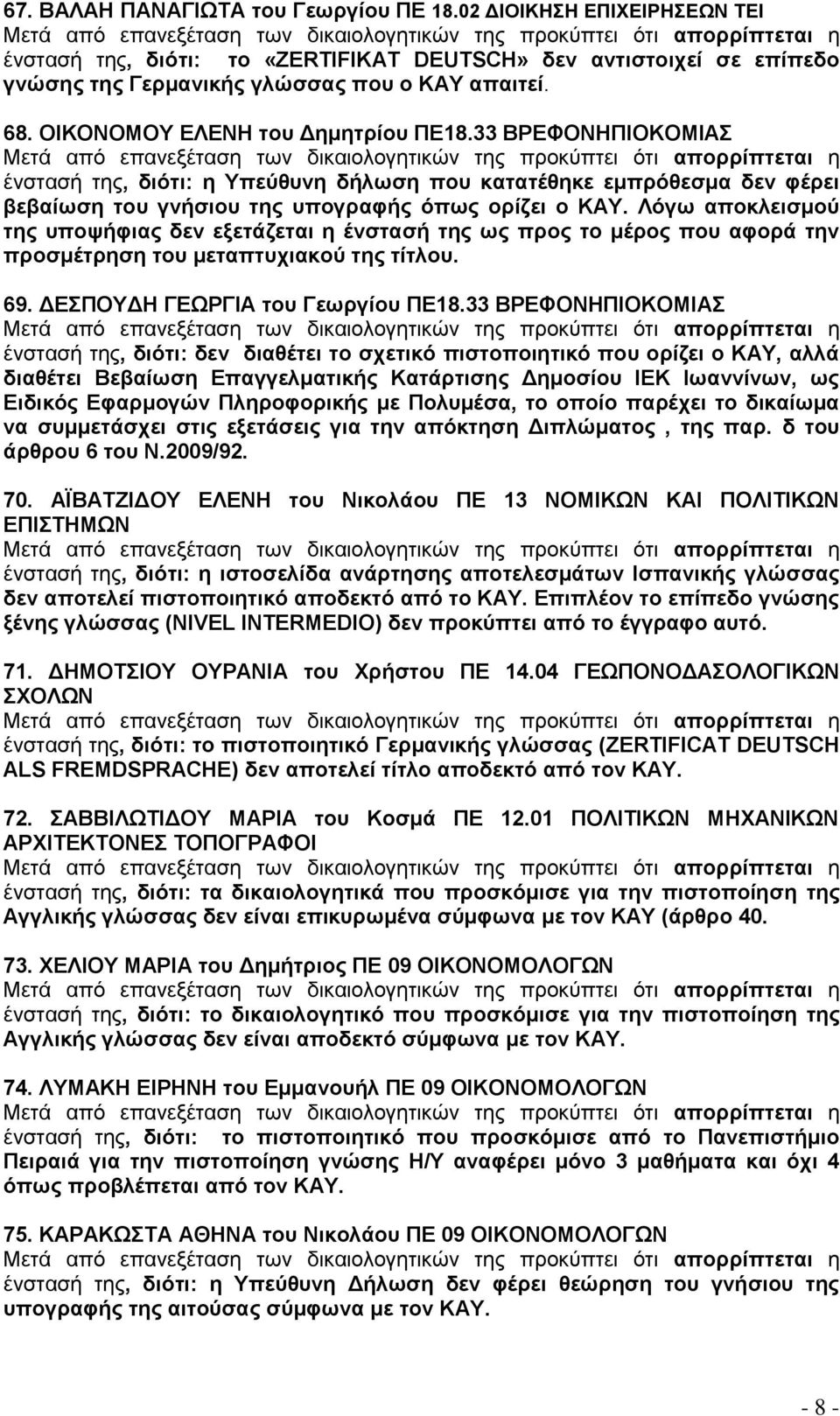 Λόγσ απνθιεηζκνύ ηεο ππνςάθηαο δελ εμεηϊδεηαη ε Ϋλζηαζά ηεο σο πξνο ην κϋξνο πνπ αθνξϊ ηελ πξνζκϋηξεζε ηνπ κεηαπηπρηαθνύ ηεο ηέηινπ. 69. ΓΔΠΟΤΓΖ ΓΔΧΡΓΗΑ ηνπ Γεσξγένπ ΠΔ18.