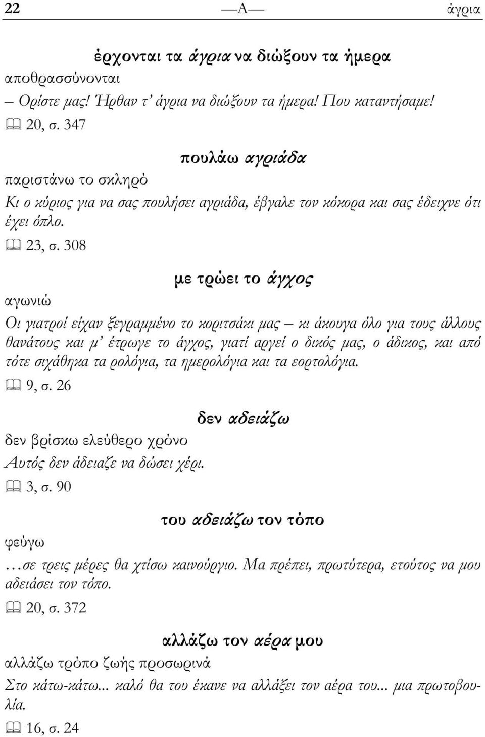 308 με τρώει το άγχος αγωνιώ Οι γιατροί είχαν ξεγραμμένο το κοριτσάκι μας κι άκουγα όλο για τους άλλους θανάτους και μ έτρωγε το άγχος, γιατί αργεί ο δικός μας, ο άδικος, και αϖό τότε σιχάθηκα τα