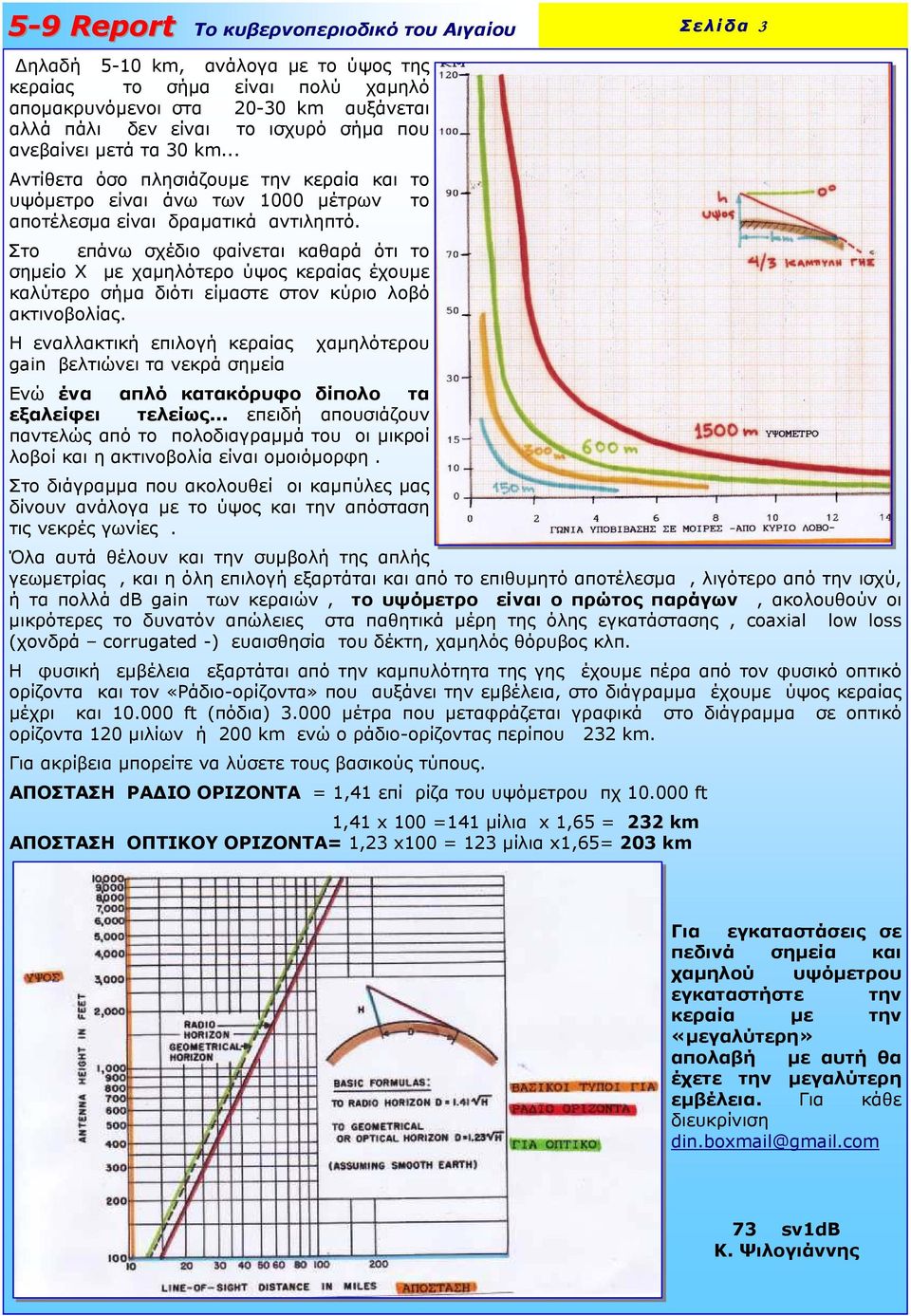 Στo επάνω σχέδιο φαίνεται καθαρά ότι το σηµείο Χ µε χαµηλότερο ύψος κεραίας έχουµε καλύτερο σήµα διότι είµαστε στον κύριο λοβό ακτινοβολίας.