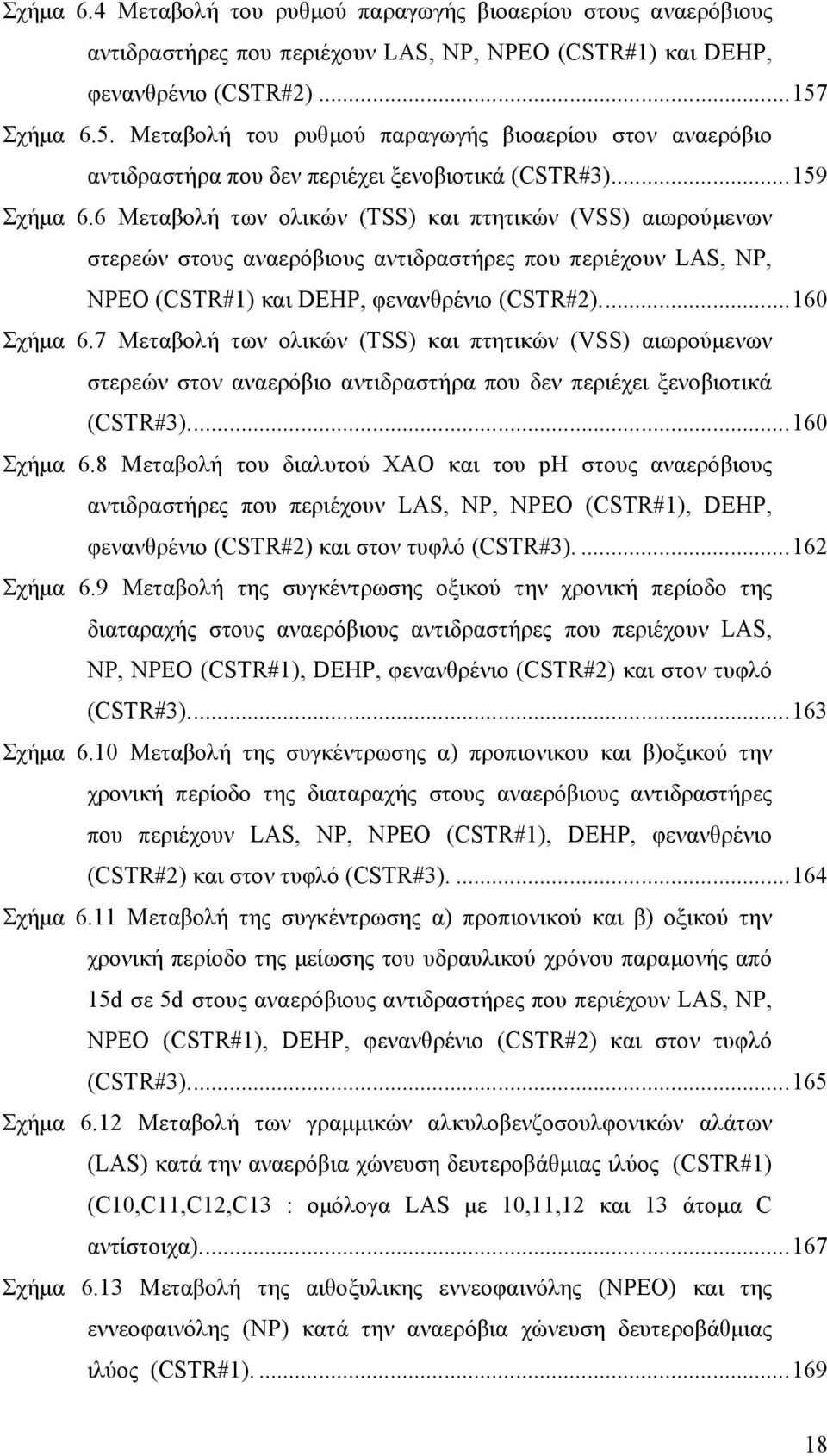 6 Μεταβολή των ολικών (TSS) και πτητικών (VSS) αιωρούµενων στερεών στους αναερόβιους αντιδραστήρες που περιέχουν LAS, NP, NPEO (CSTR#1) και DEHP, φενανθρένιο (CSTR#2)...160 Σχήµα 6.