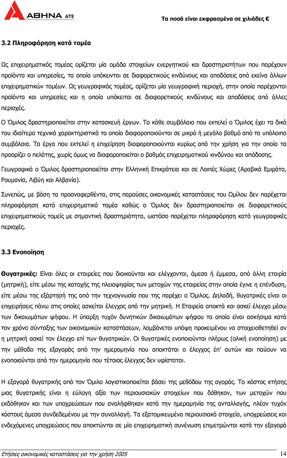 Ως γεωγραφικός τοµέας, ορίζεται µία γεωγραφική περιοχή, στην οποία παρέχονται προϊόντα και υπηρεσίες και η οποία υπόκειται σε διαφορετικούς κινδύνους και αποδόσεις από άλλες περιοχές.