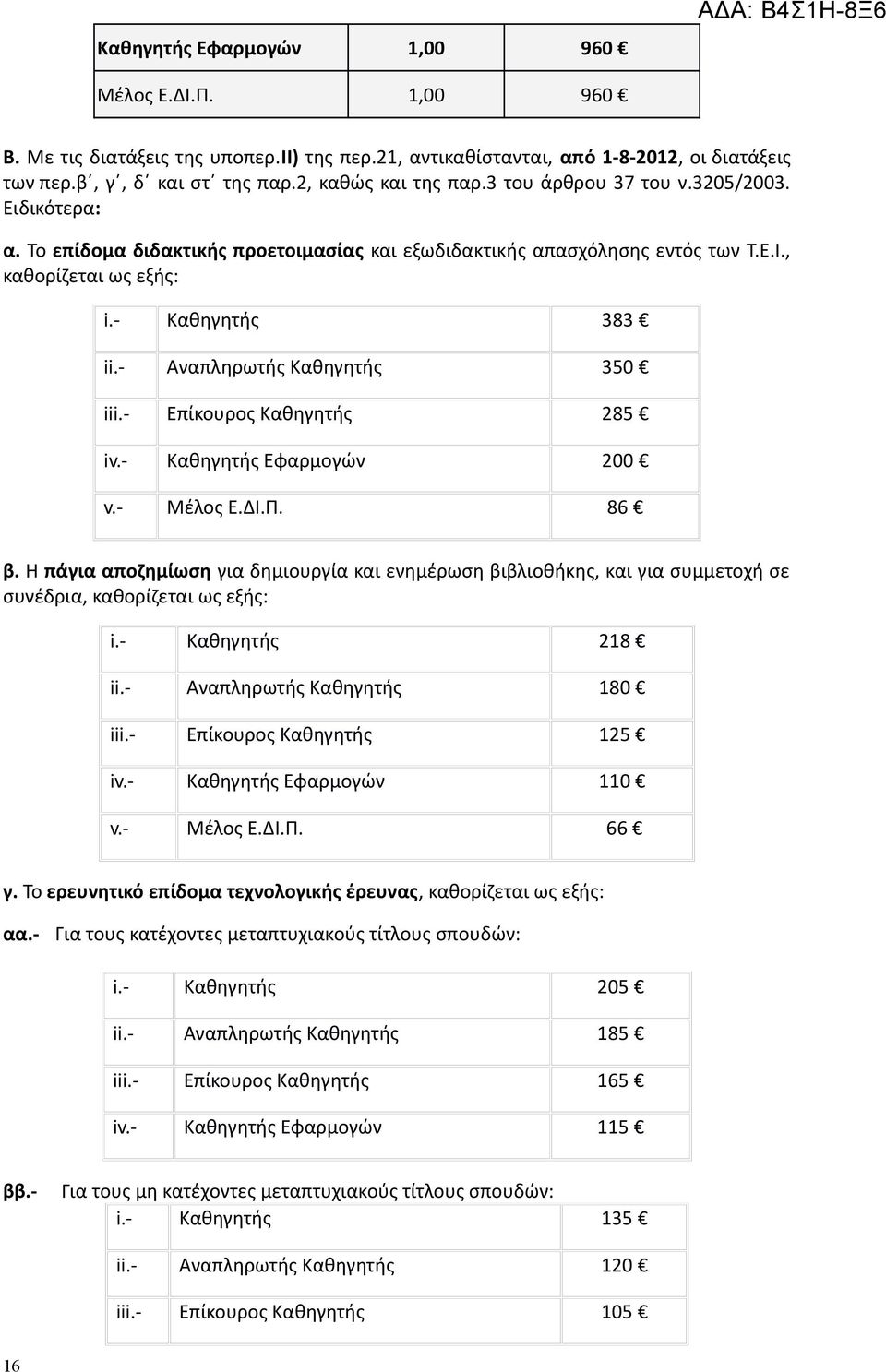 - Αναπληρωτής Καθηγητής 350 iii.- Επίκουρος Καθηγητής 285 iv.- Καθηγητής Εφαρμογών 200 v.- Μέλος Ε.ΔΙ.Π. 86 β.