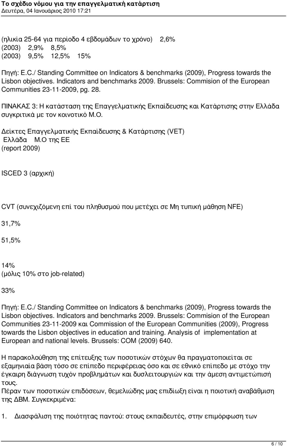 ΠΙΝΑΚΑΣ 3: Η κατάσταση της Επαγγελματικής Εκπαίδευσης και Κατάρτισης στην Ελλάδα συγκριτικά με τον κοινοτικό Μ.Ο. Δείκτες Επαγγελματικής Εκπαίδευσης & Κατάρτισης (VET) Ελλάδα Μ.