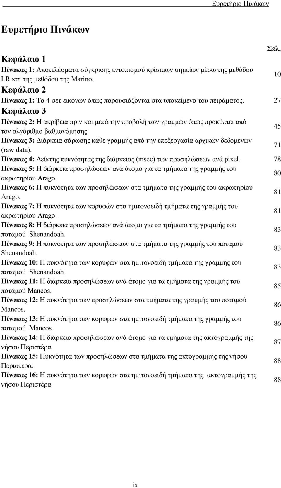 27 Κεφάλαιο 3 Πίνακας 2: Η ακρίβεια πριν και μετά την προβολή των γραμμών όπως προκύπτει από τον αλγόριθμο βαθμονόμησης.