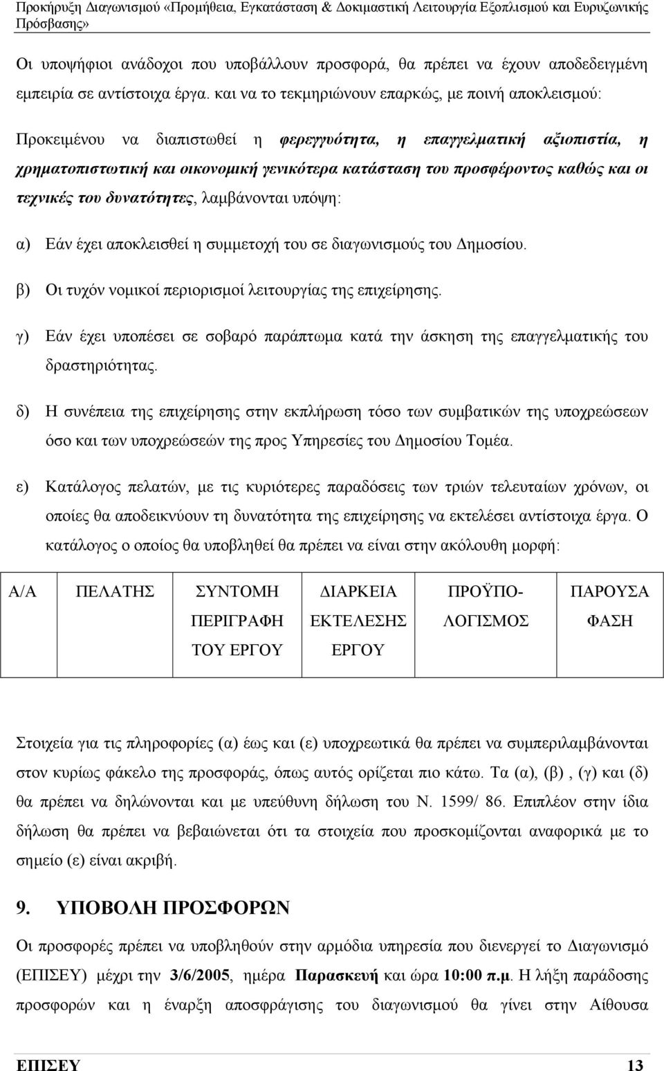 καθώς και οι τεχνικές του δυνατότητες, λαμβάνονται υπόψη: α) Εάν έχει αποκλεισθεί η συμμετοχή του σε διαγωνισμούς του Δημοσίου. β) Οι τυχόν νομικοί περιορισμοί λειτουργίας της επιχείρησης.