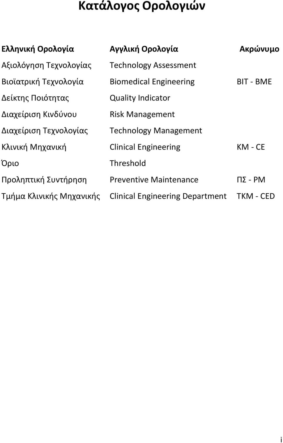 Management Διαχείριςθ Τεχνολογίασ Technology Management Κλινικι Μθχανικι Clinical Engineering ΚΜ - CE Πριο