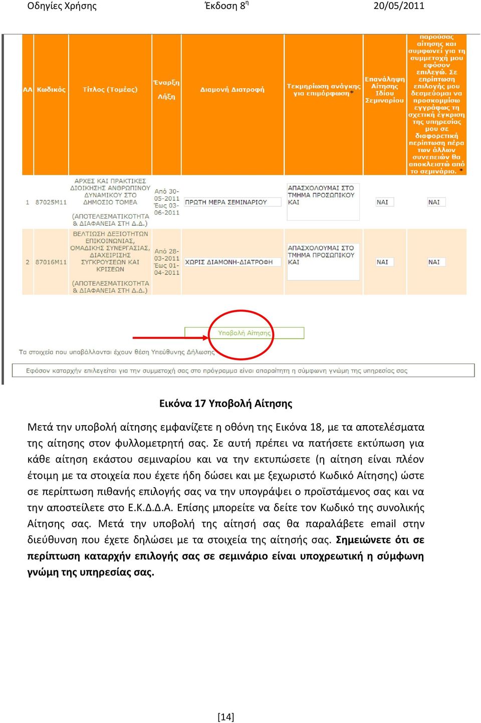 Αίτθςθσ) ϊςτε ςε περίπτωςθ πικανισ επιλογισ ςασ να τθν υπογράψει ο προϊςτάμενοσ ςασ και να τθν αποςτείλετε ςτο Ε.Κ.Δ.Δ.Α. Επίςθσ μπορείτε να δείτε τον Κωδικό τθσ ςυνολικισ Αίτθςθσ ςασ.