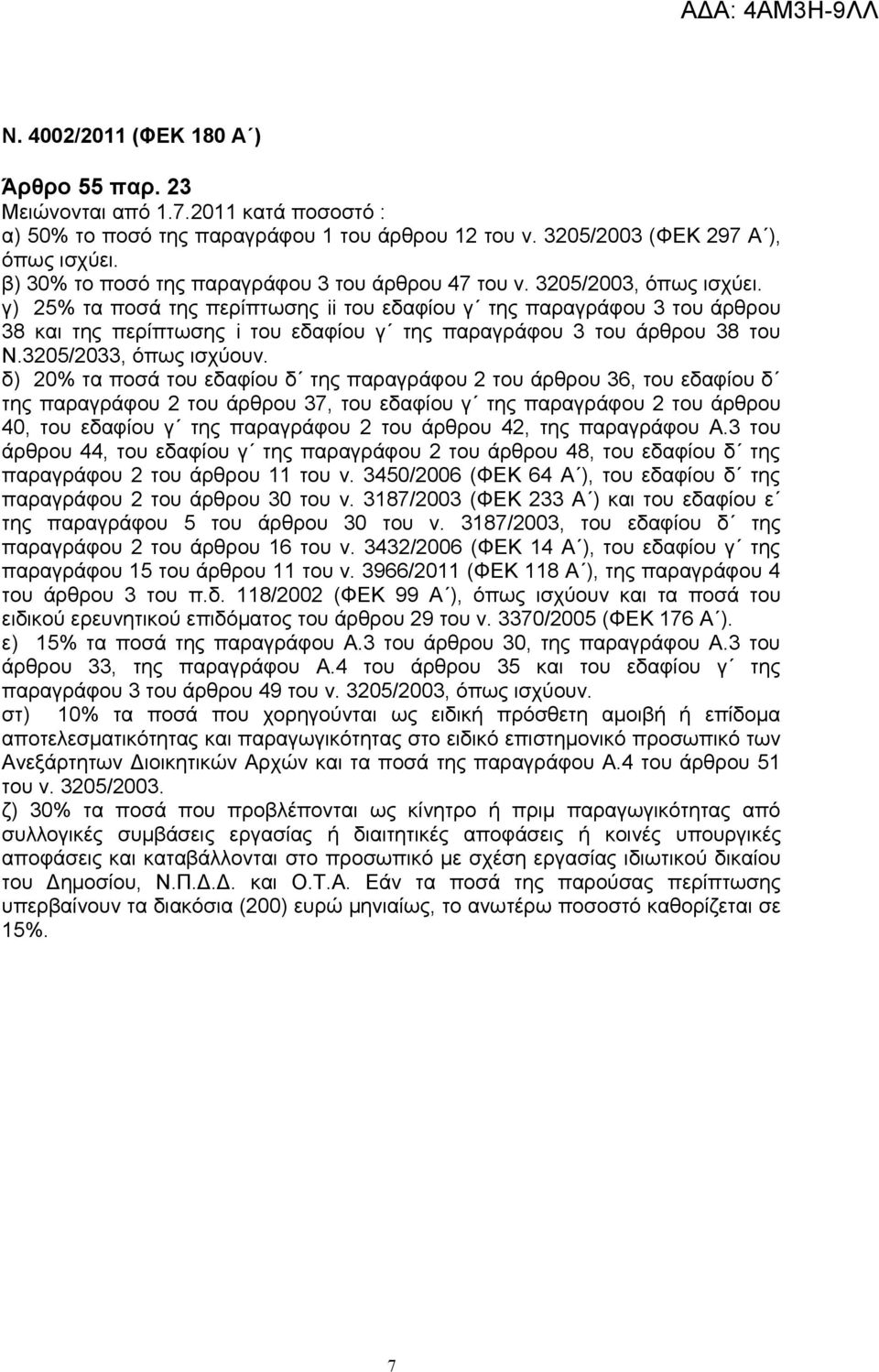 γ) 25% τα ποσά της περίπτωσης ii του εδαφίου γ της παραγράφου 3 του άρθρου 38 και της περίπτωσης i του εδαφίου γ της παραγράφου 3 του άρθρου 38 του Ν.3205/2033, όπως ισχύουν.