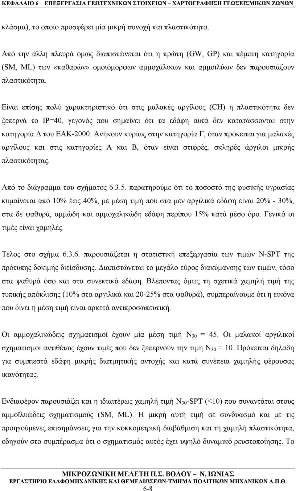 Είναι επίσης πολύ χαρακτηριστικό ότι στις μαλακές αργίλους (CH) η πλαστικότητα δεν ξεπερνά το ΙΡ=40, γεγονός που σημαίνει ότι τα εδάφη αυτά δεν κατατάσσονται στην κατηγορία Δ του ΕΑΚ-2000.