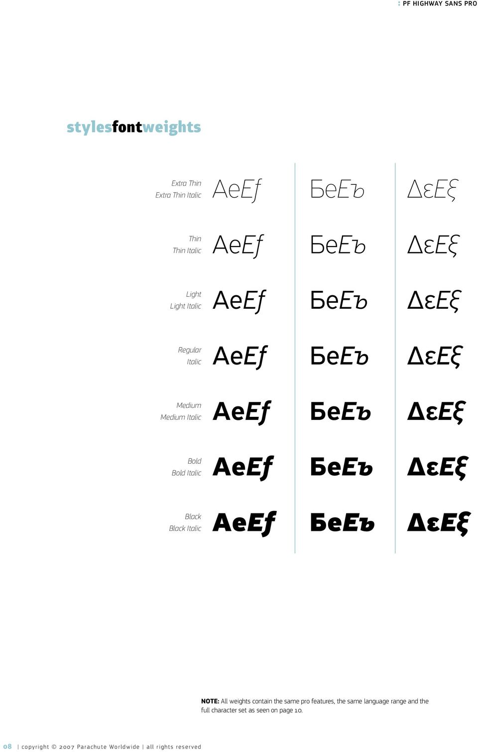 БеЕъ εeξ Black Black Italic AeΕf БеЕъ εeξ NOTE: All weights contain the same pro features, the same