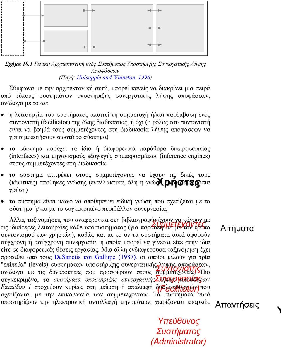 συστηµάτων υποστήριξης συνεργατικής λήψης αποφάσεων, ανάλογα µε το αν: η λειτουργία του συστήµατος απαιτεί τη συµµετοχή ή/και παρέµβαση ενός συντονιστή (facilitator) της όλης διαδικασίας, ή όχι (ο