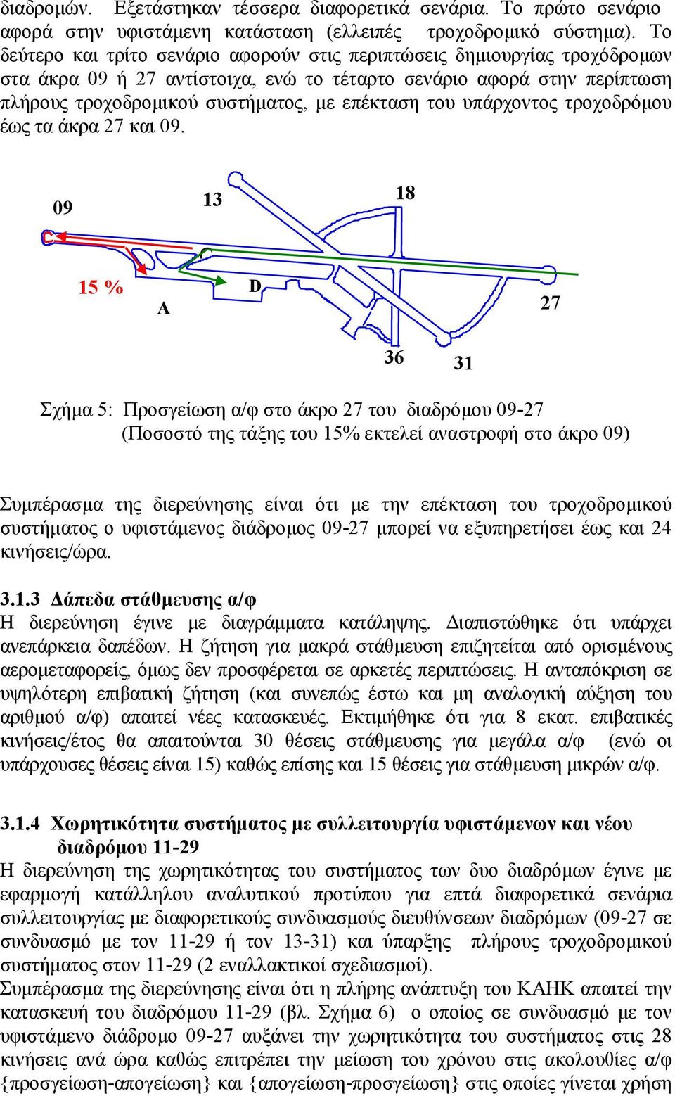 του υπάρχοντος τροχοδρόμου έως τα άκρα 27 και 09.