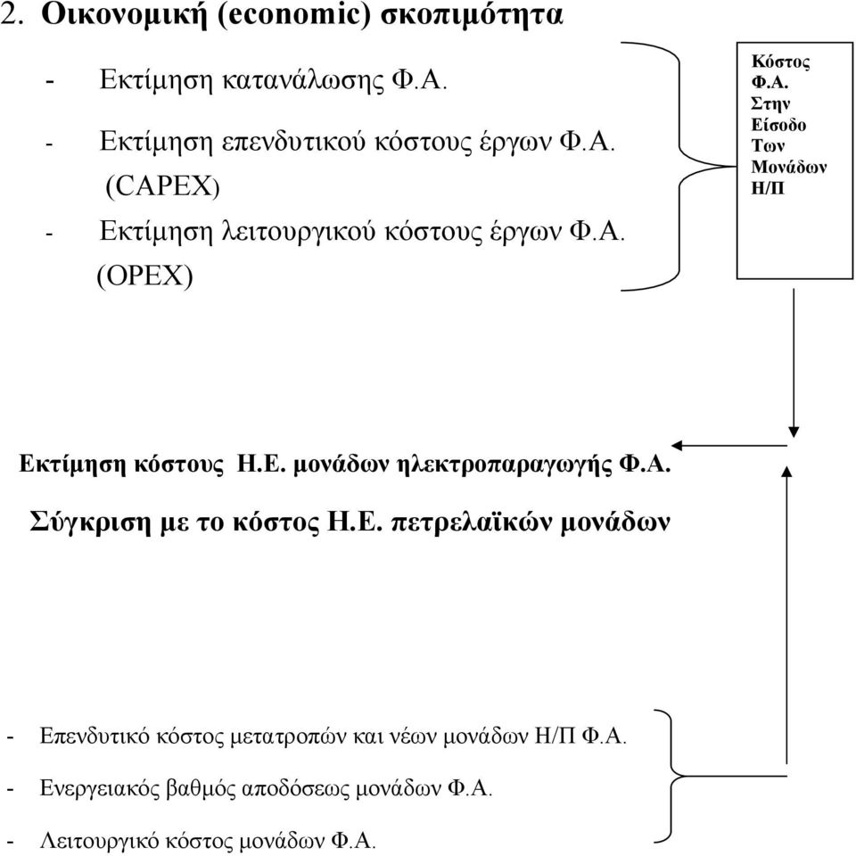 Α. Στην Είσοδο Των Μονάδων Η/Π Εκτίµηση κόστους Η.Ε. µονάδων ηλεκτροπαραγωγής Φ.Α. Σύγκριση µε το κόστος Η.Ε. πετρελαϊκών µονάδων - Επενδυτικό κόστος µετατροπών και νέων µονάδων Η/Π Φ.