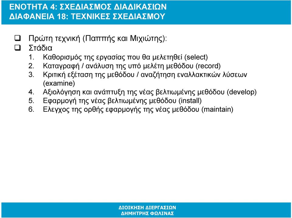 Κριτική εξέταση της µεθόδου / αναζήτηση εναλλακτικών λύσεων (examine) 4.