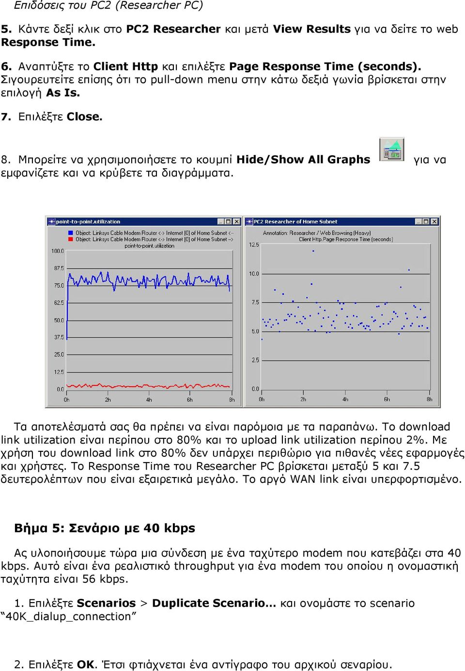 Μπορείτε να χρησιµοποιήσετε το κουµπί Hide/Show All Graphs για να εµφανίζετε και να κρύβετε τα διαγράµµατα. Τα αποτελέσµατά σας θα πρέπει να είναι παρόµοια µε τα παραπάνω.