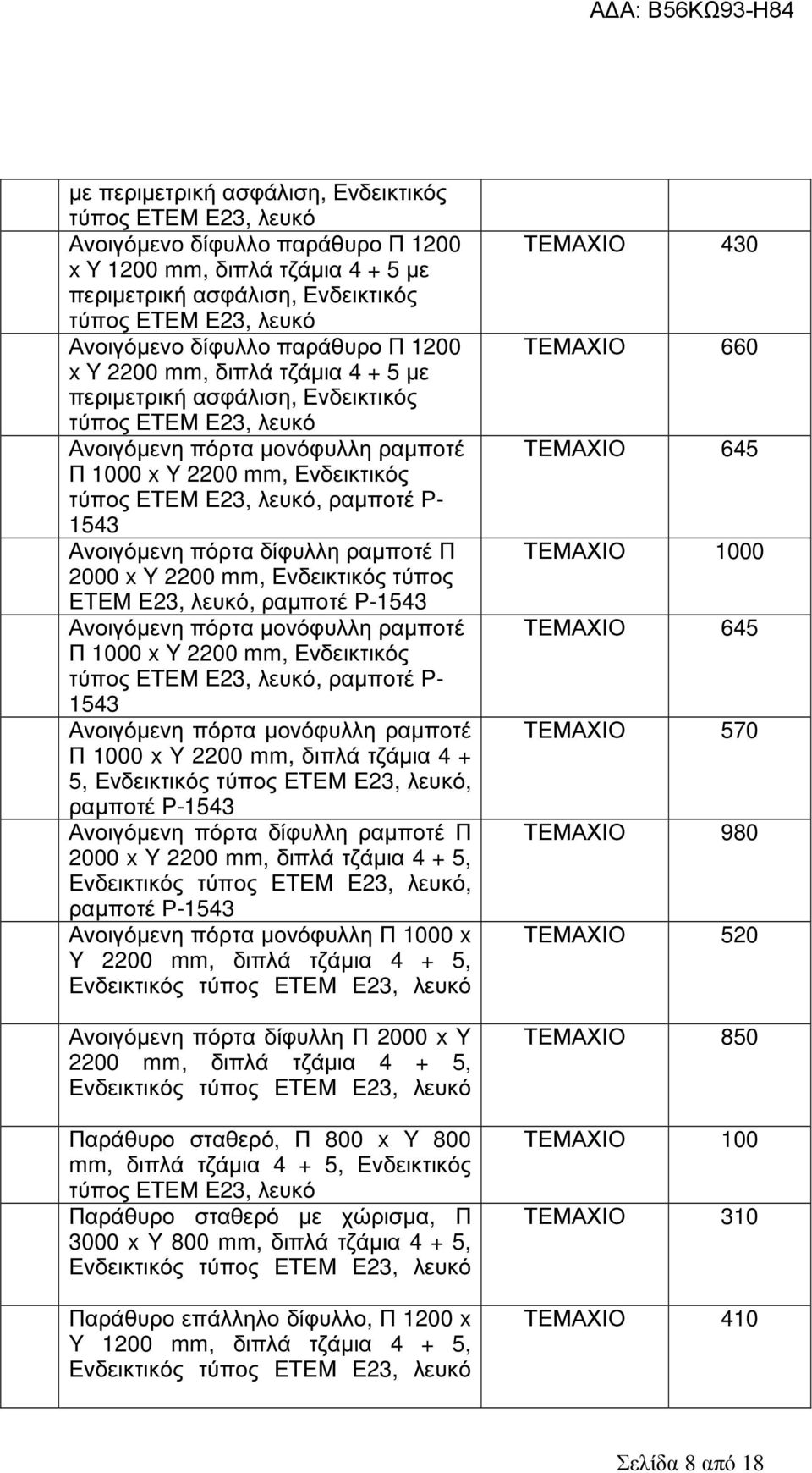 τύπος ΕΤΕΜ Ε23, λευκό, ραµποτέ Ρ-1543 Ανοιγόµενη πόρτα µονόφυλλη ραµποτέ Π 1000 x Y 2200 mm, Ενδεικτικός, ραµποτέ Ρ- 1543 Ανοιγόµενη πόρτα µονόφυλλη ραµποτέ Π 1000 x Y 2200 mm, διπλά τζάµια 4 + 5,