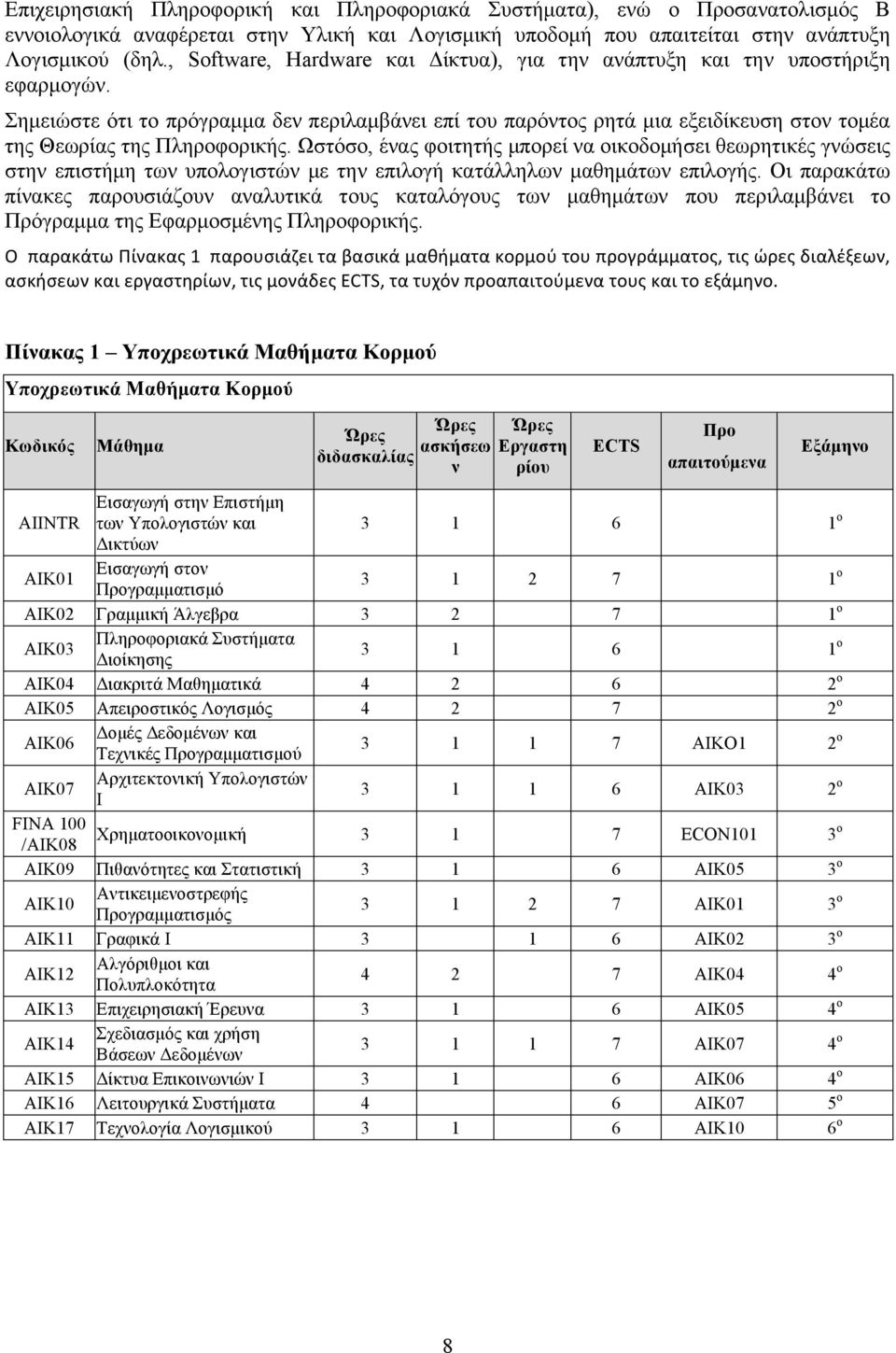 Σηµειώστε ότι το πρόγραµµα δεν περιλαµβάνει επί του παρόντος ρητά µια εξειδίκευση στον τοµέα της Θεωρίας της Πληροφορικής.