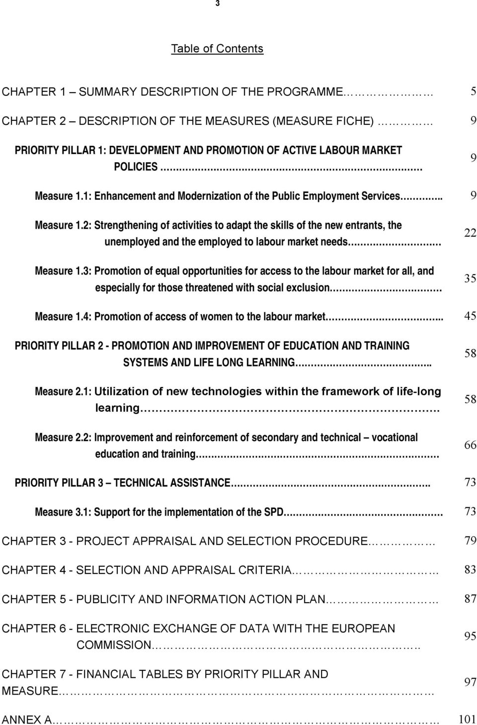 3: Promotion of equal opportunities for access to the labour market for all, and especially for those threatened with social exclusion 22 35 Measure 1.