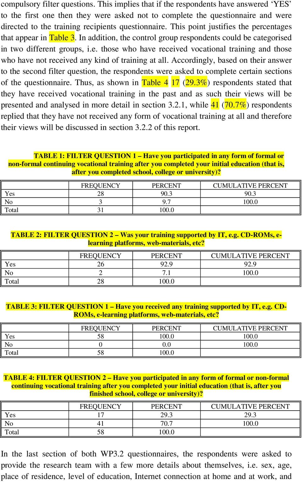 This point justifies the percentages that appear in Table 3. In addition, the control group respondents could be categorised in two different groups, i.e. those who have received vocational training and those who have not received any kind of training at all.